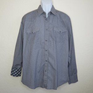 STARR* Men's Long‎ Sleeve Pearl Snap Down Curved Hem BOHO Design Shirt~ Large